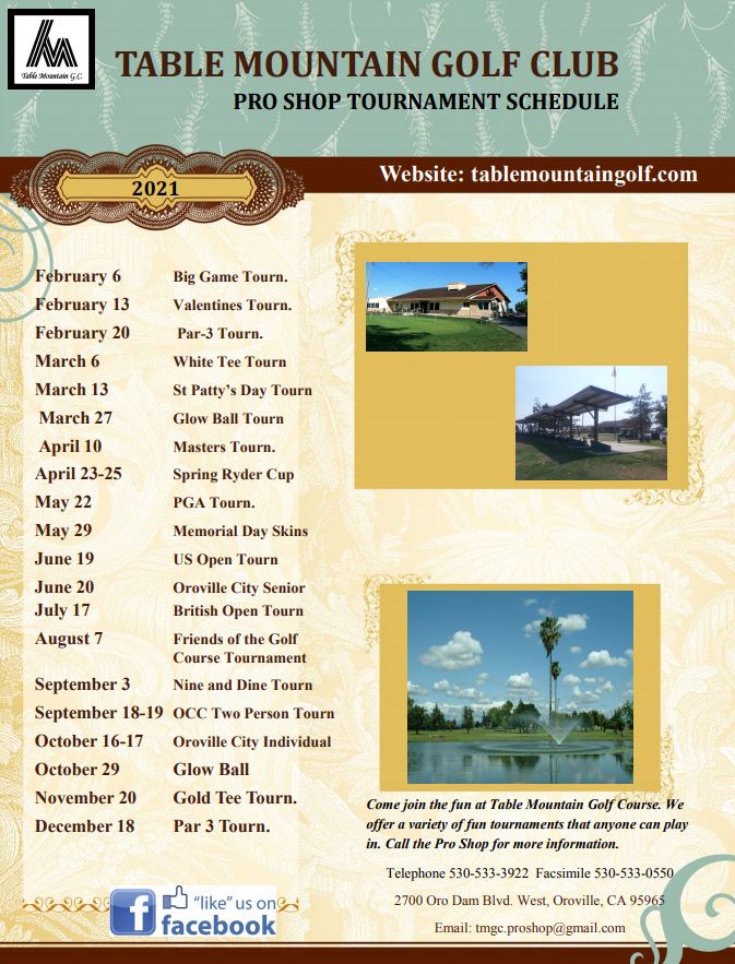 Event Calendar Table Mountain Golf Club